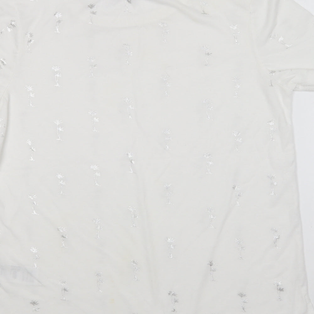Oasis Womens White Geometric Polyester Basic T-Shirt Size M Round Neck