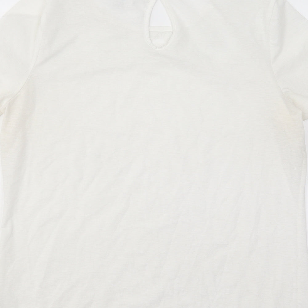 NEXT Womens White Floral Nylon Basic T-Shirt Size 12 Round Neck