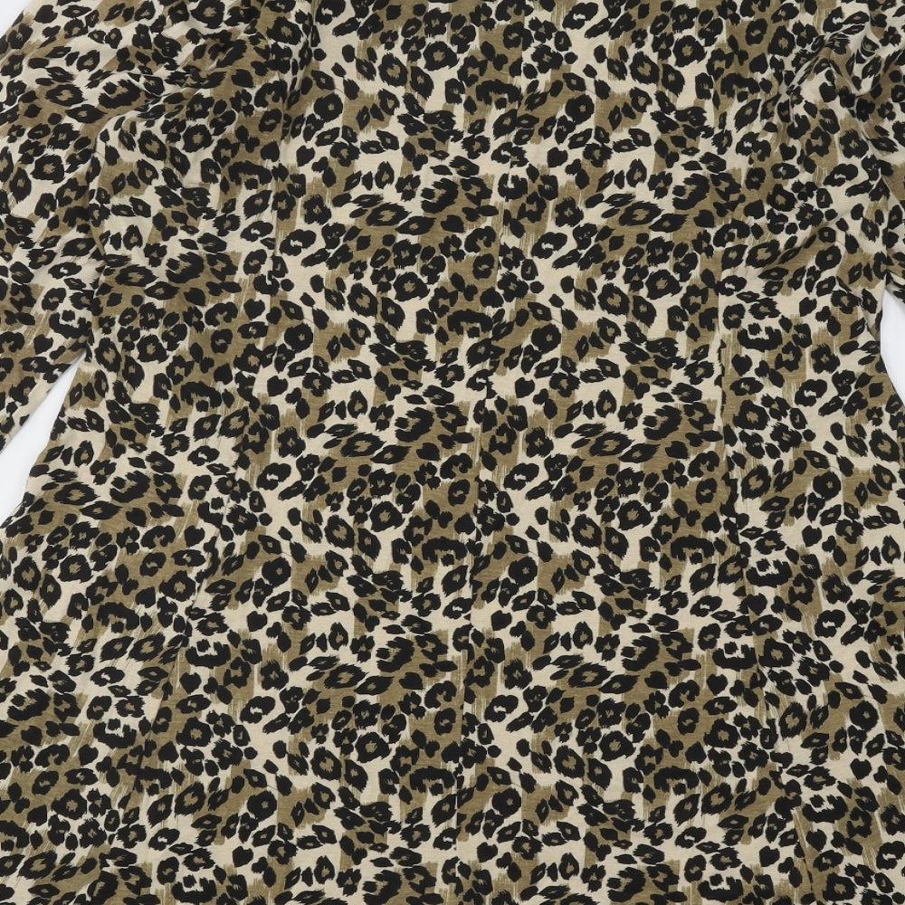 Label Be Womens Multicoloured Animal Print Cotton Skater Dress Size 14 Round Neck Pullover - Leopard pattern