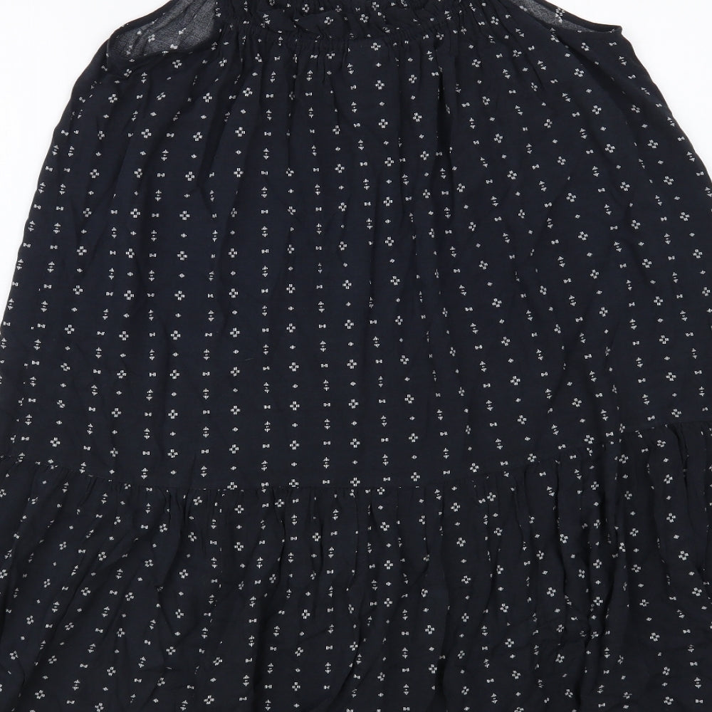 H&M Womens Blue Geometric Viscose Slip Dress Size 8 Square Neck Pullover