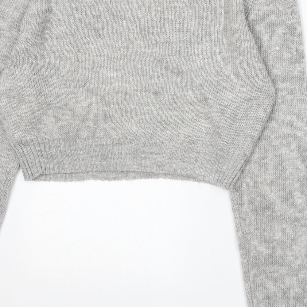 PRETTYLITTLETHING Womens Grey Boat Neck Acrylic Pullover Jumper Size M