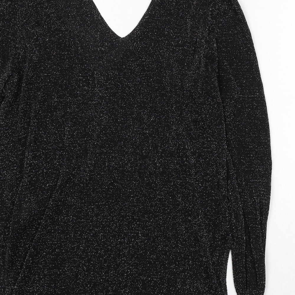 Peacocks Womens Black V-Neck Polyester Pullover Jumper Size 12