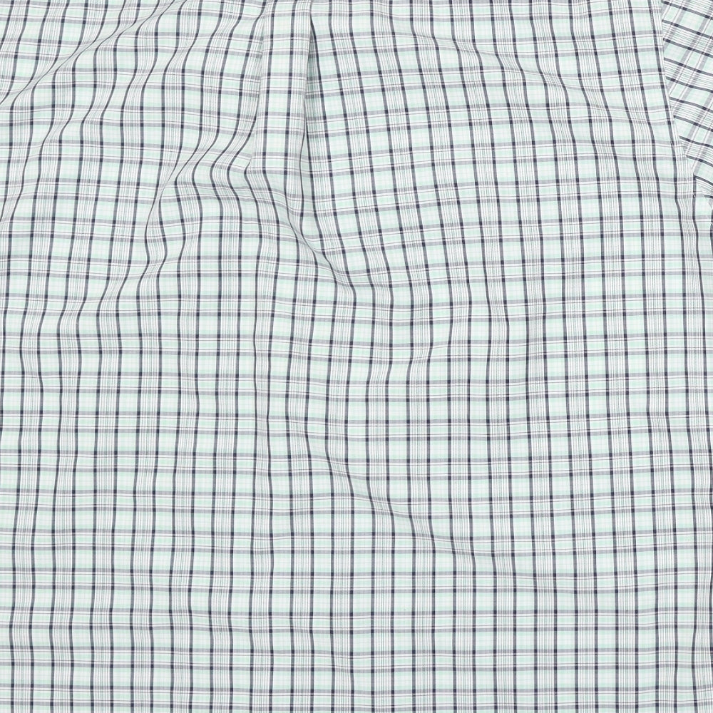 Lincoln Mens Green Check Polyester Button-Up Size L Collared Button