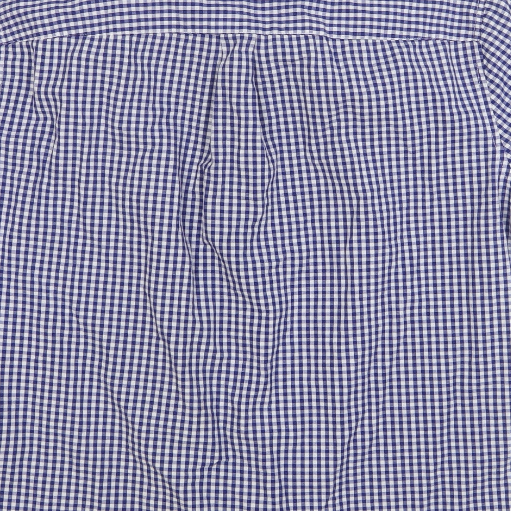 Clride Mens Blue Check Cotton Button-Up Size S Collared Button