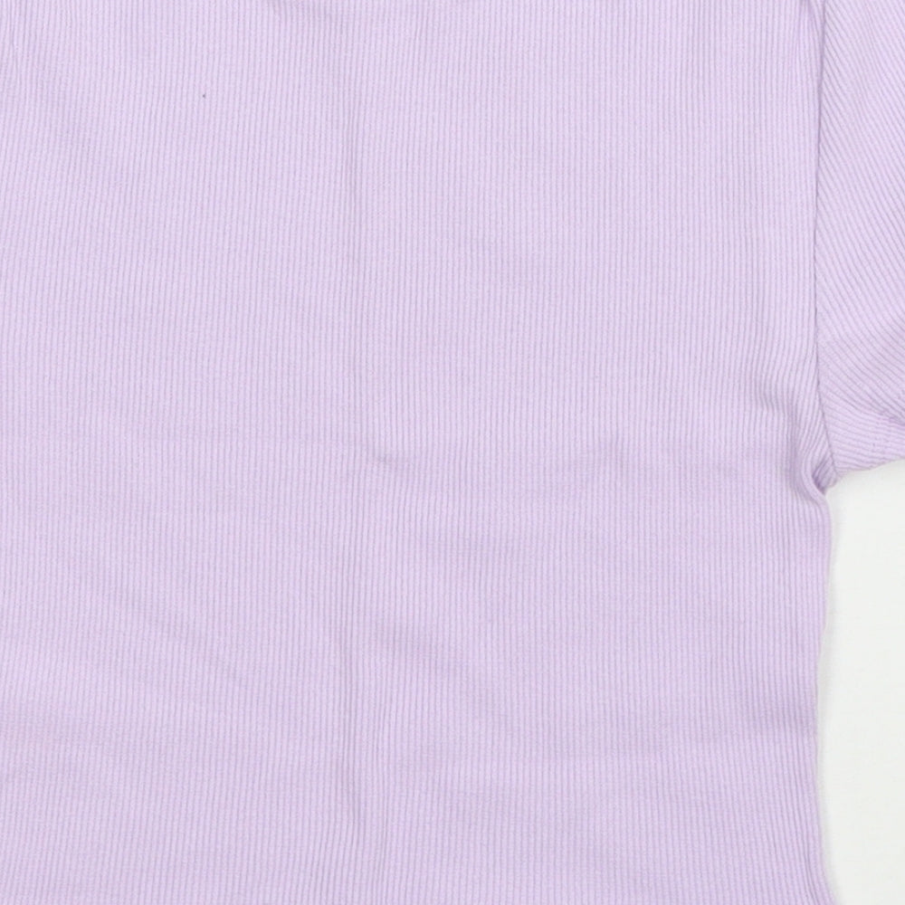 PRETTYLITTLETHING Womens Purple Polyester Cropped T-Shirt Size S Round Neck