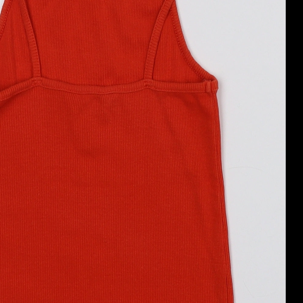 New Look Womens Orange Cotton Cropped Tank Size 10 Square Neck - Ribbed