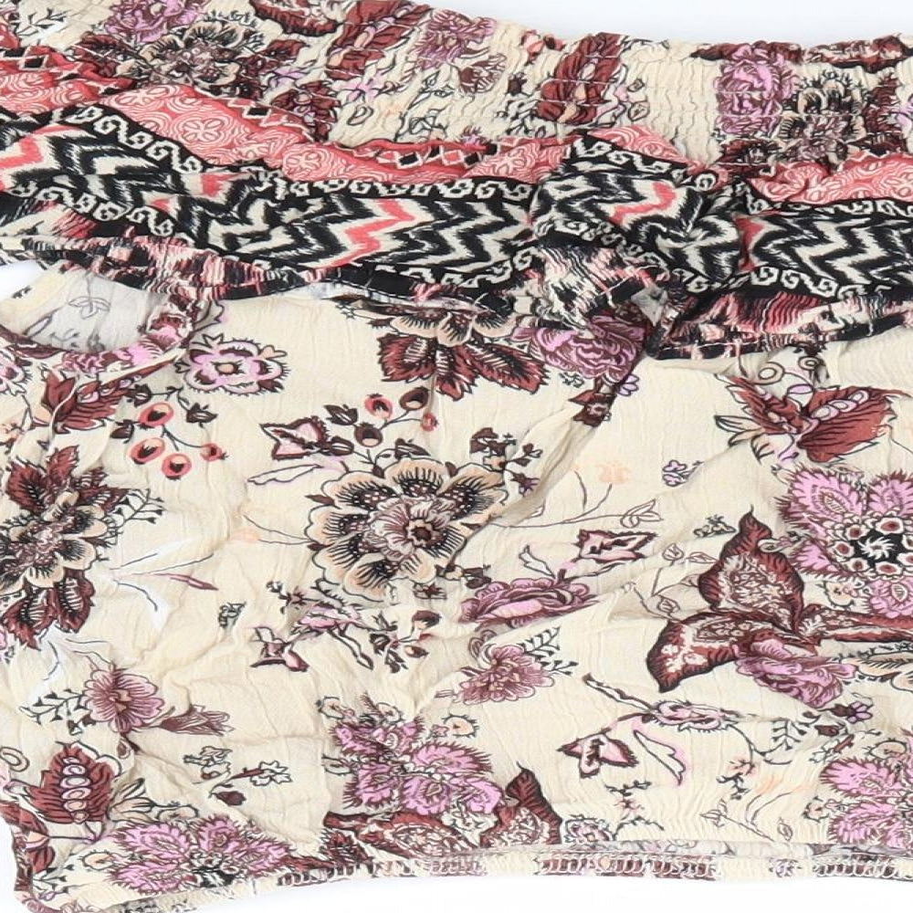 New Look Womens Multicoloured Floral Viscose Cropped Blouse Size 10 Off the Shoulder