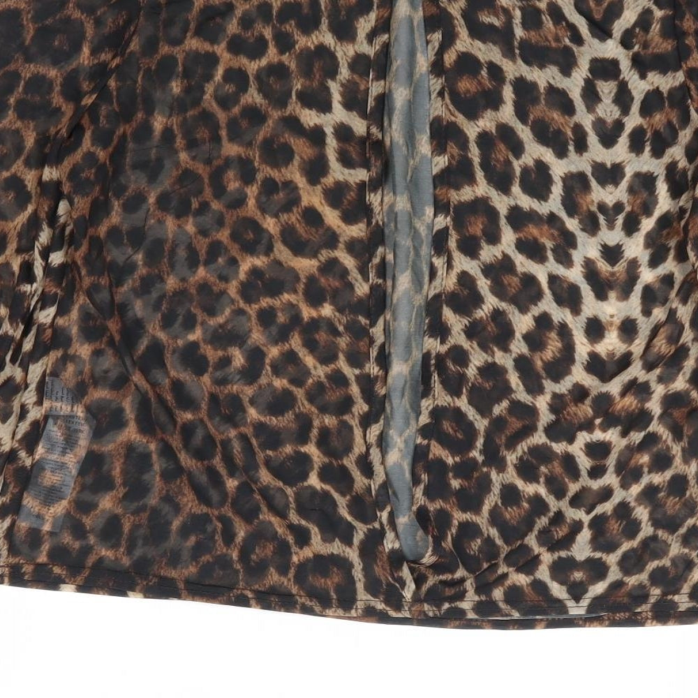 New Look Womens Brown Animal Print Polyester Basic Blouse Size 8 Round Neck