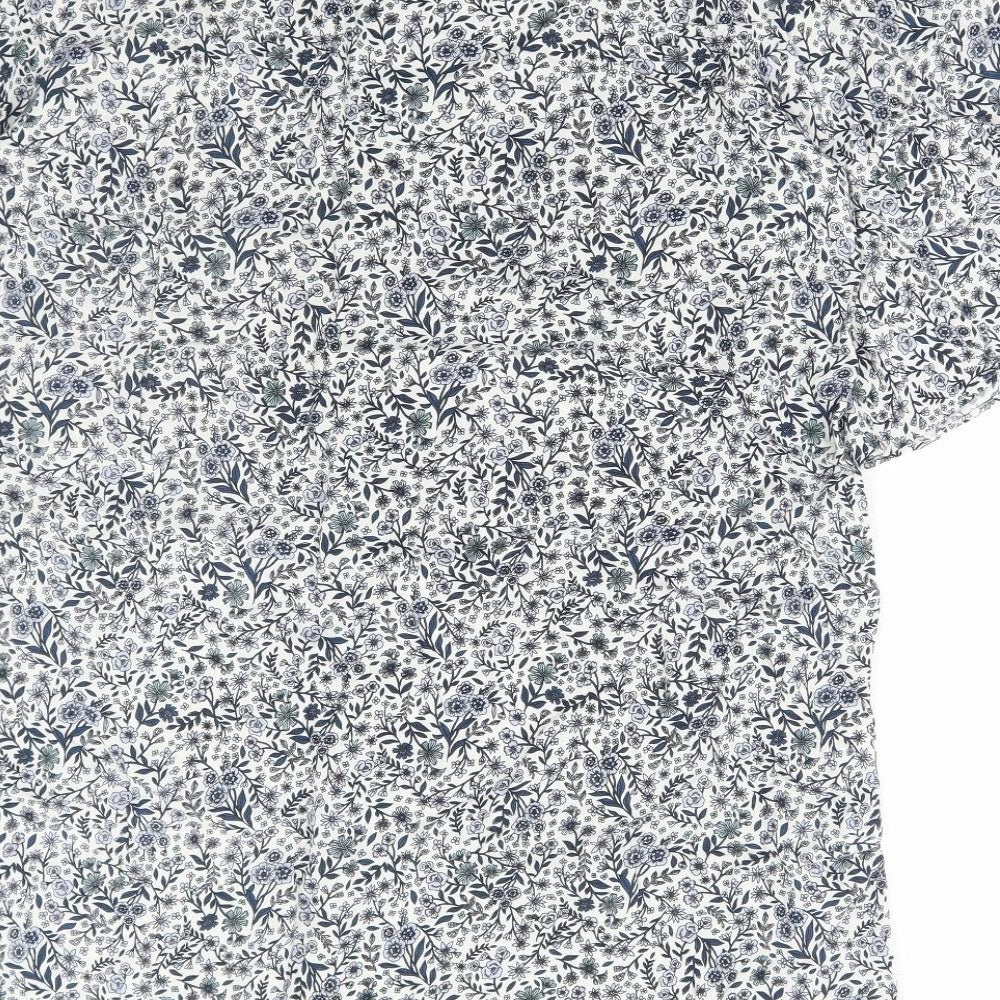 H&M Womens Blue Floral Polyester A-Line Size M Round Neck Pullover
