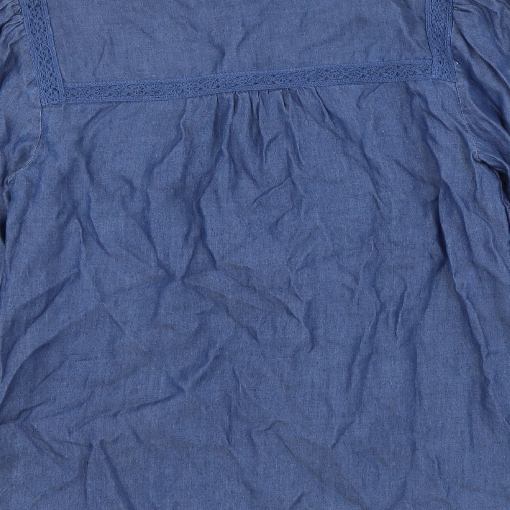 Monsoon Womens Blue Lyocell Basic Button-Up Size S High Neck