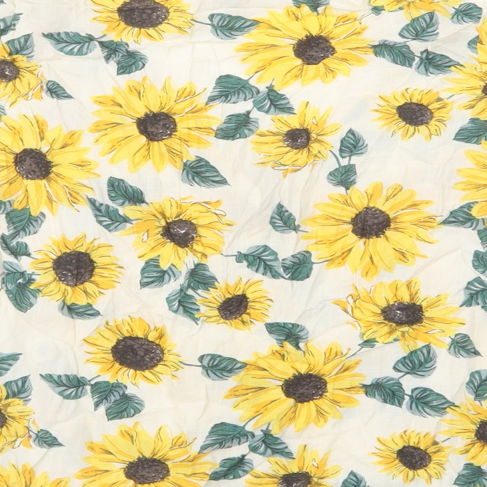 Divided by H&M Womens Yellow Floral Viscose Basic Button-Up Size 4 V-Neck