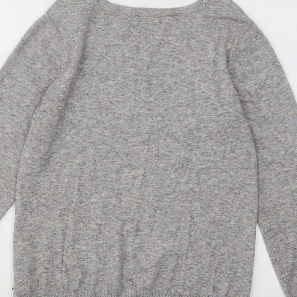 Fransa Womens Grey V-Neck Polyester Pullover Jumper Size XS