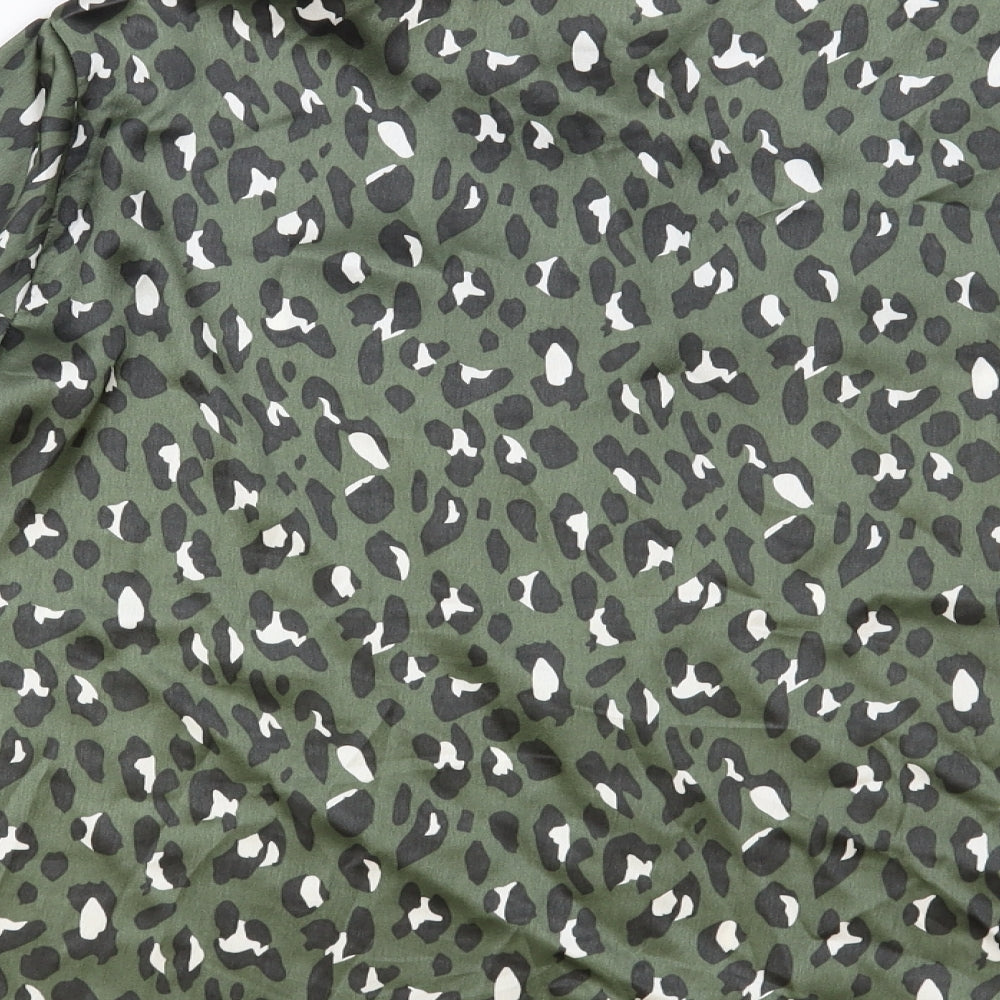 JDY Womens Green Animal Print Polyester Basic Button-Up Size 14 Collared - Leopard Print
