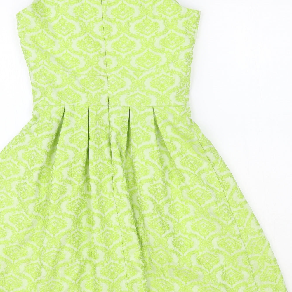 Darling Womens Green Geometric Polyester Fit & Flare Size XS Boat Neck Zip