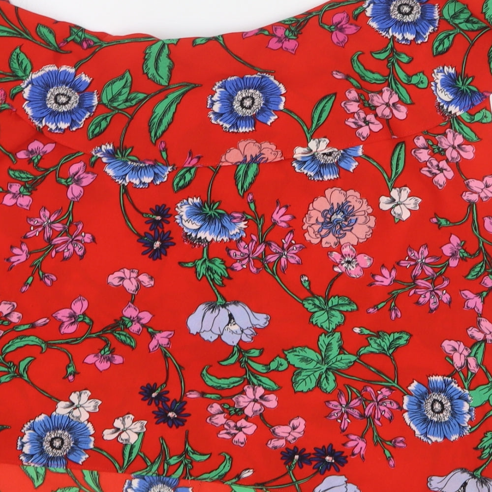 New Look Womens Red Floral Polyester Basic Blouse Size 14 One Shoulder