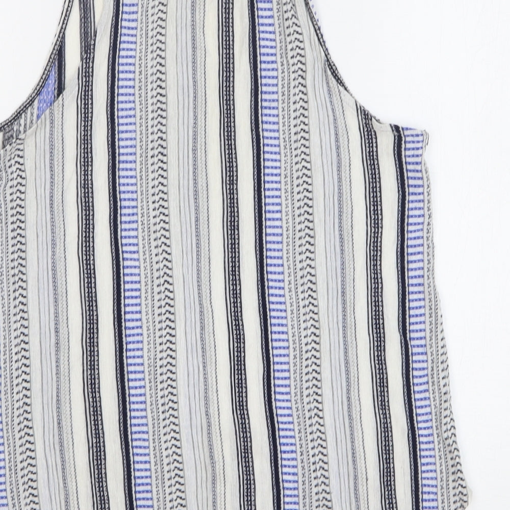 New Look Womens Multicoloured Striped Polyester Basic Tank Size 14 Round Neck