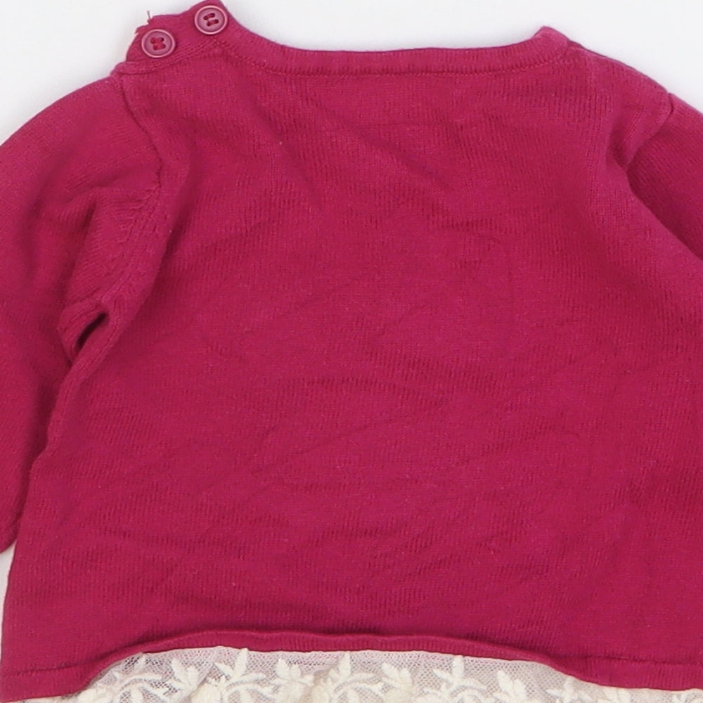 Nutmeg Girls Pink Cotton Pullover Jumper Size 0-3 Months Button - Rabbit