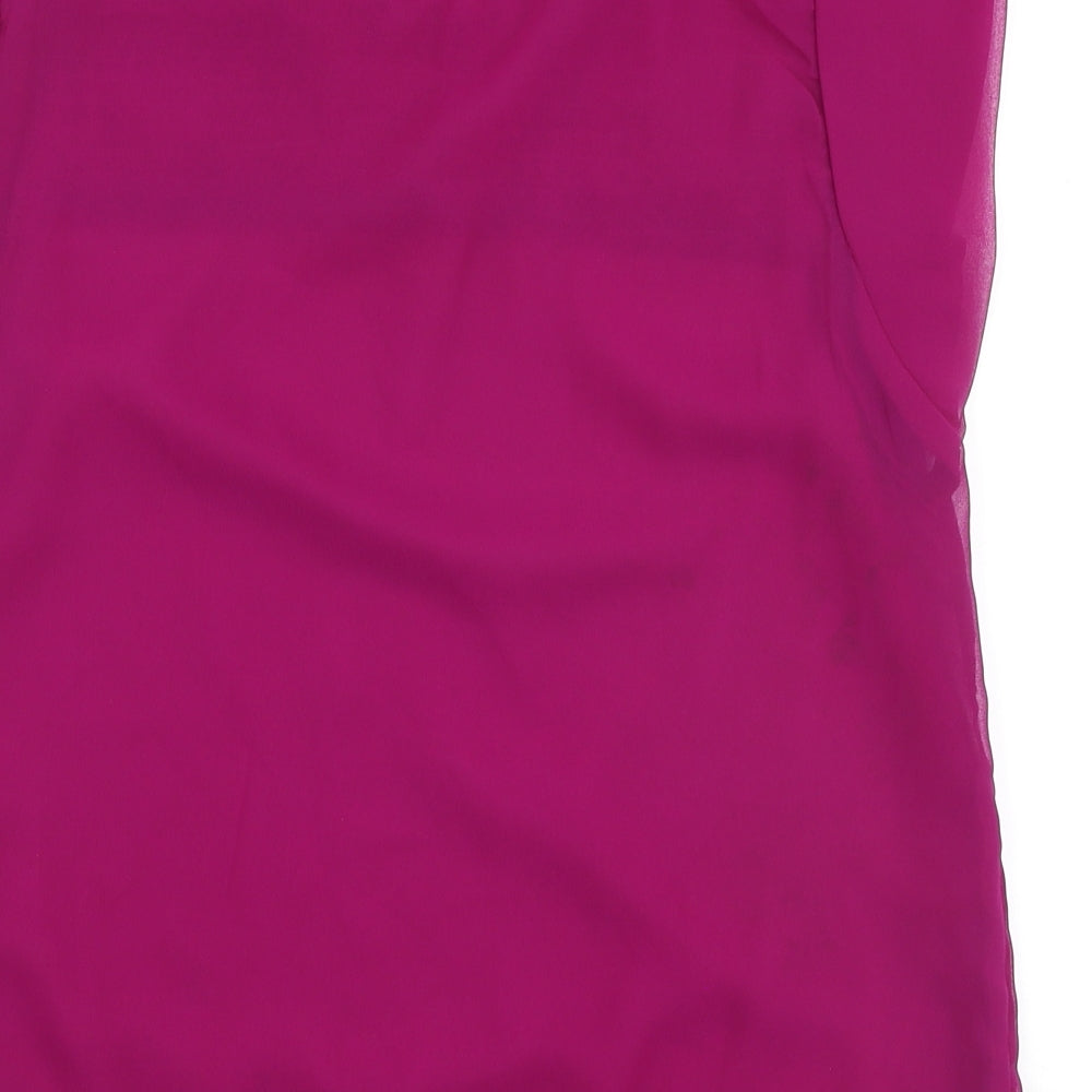 Exhibit Womens Purple Polyester Basic Blouse Size 10 Round Neck - Embellished Collar & lace