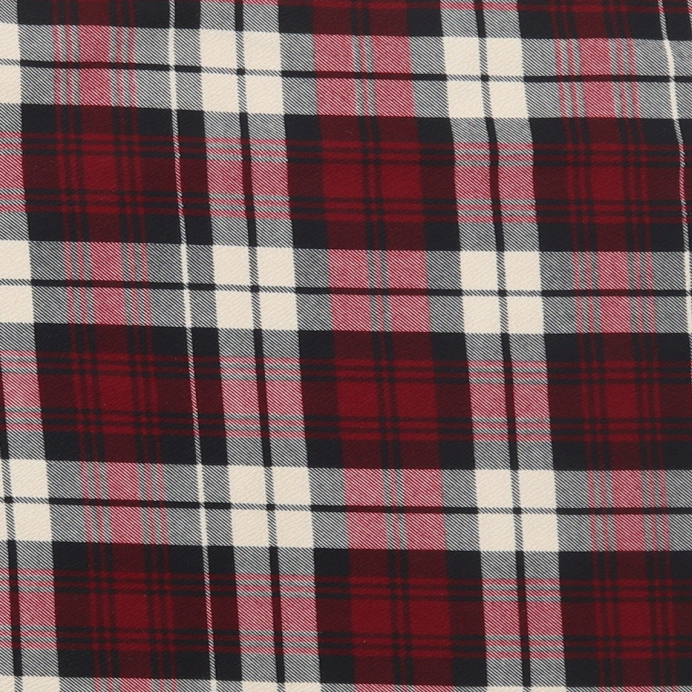 Cameo Rose Womens Red Plaid Polyester Cropped T-Shirt Size 14 Round Neck