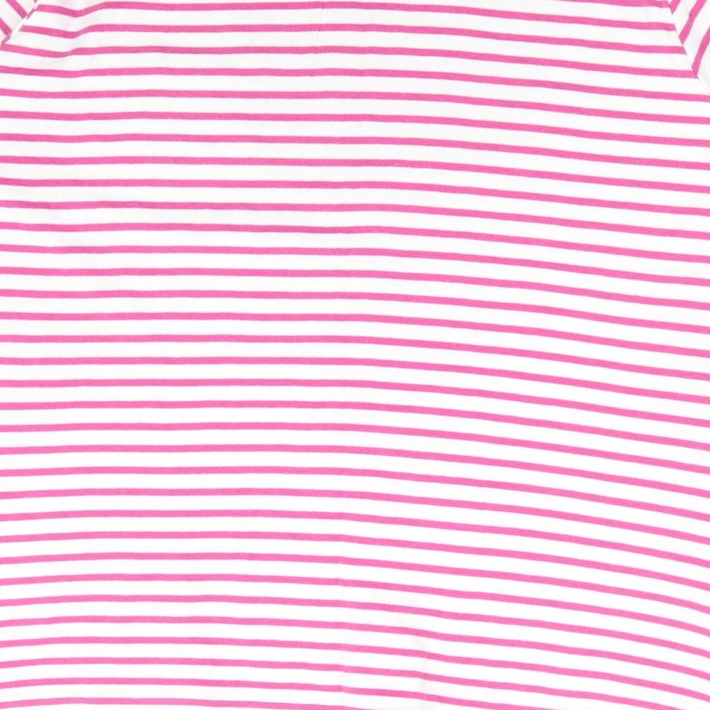 Isle Womens Pink Striped 100% Cotton Basic T-Shirt Size 14 Square Neck