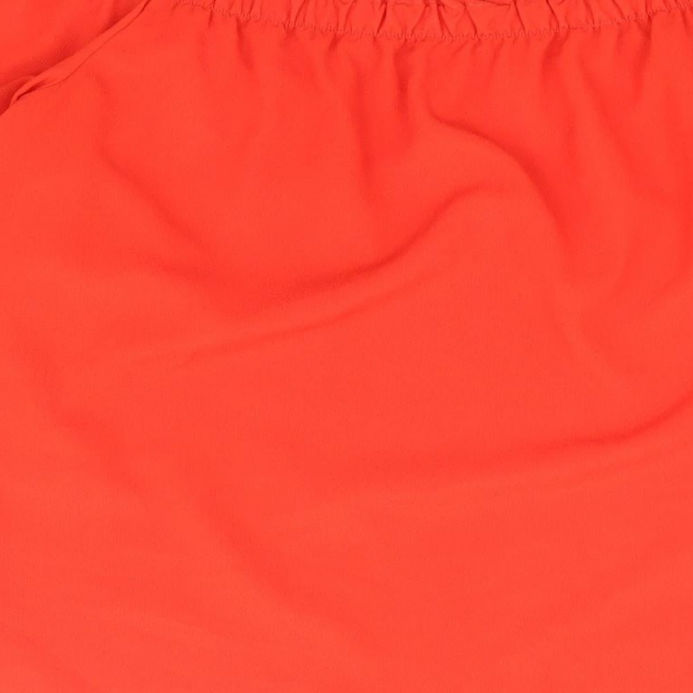 Preworn Womens Orange Polyester Basic Blouse Size S Off the Shoulder
