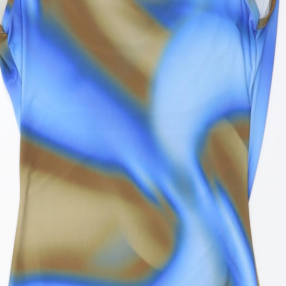 PRETTYLITTLETHING Womens Blue Tie Dye Polyester Mini Size 8 V-Neck Pullover
