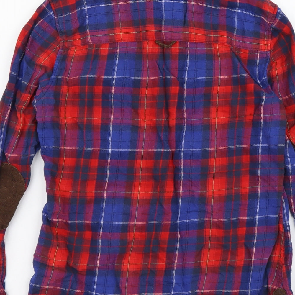 H&M Womens Blue Plaid Cotton Basic Button-Up Size S Collared