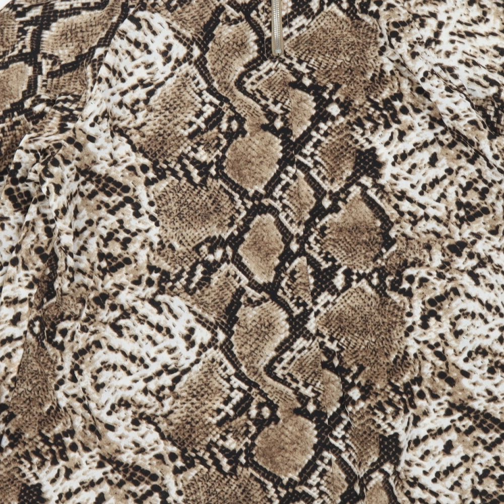 PRETTYLITTLETHING Womens Beige Animal Print Polyester Basic Blouse Size 8 High Neck - Snake pattern