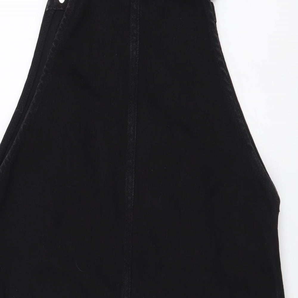 New Look Womens Black Cotton Pinafore/Dungaree Dress Size 6 Square Neck Pullover