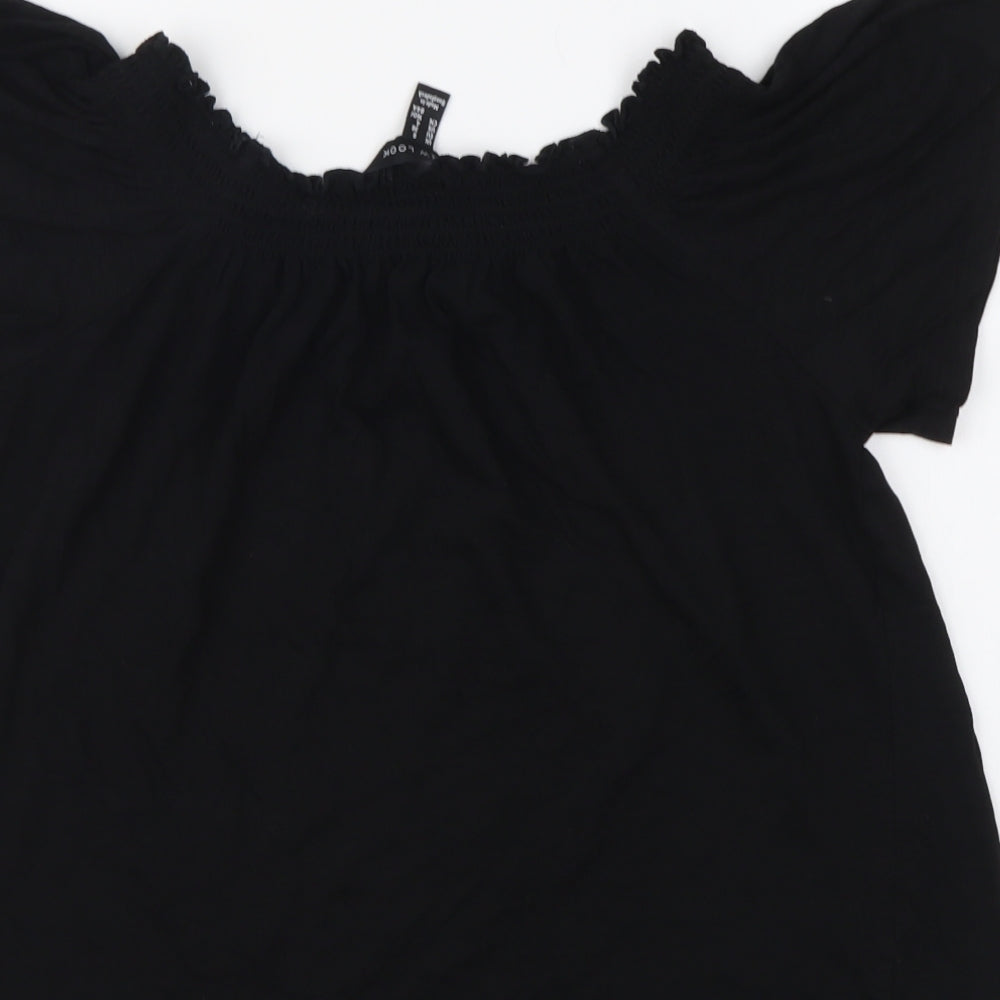 New Look Womens Black Modal Basic Blouse Size 8 Boat Neck