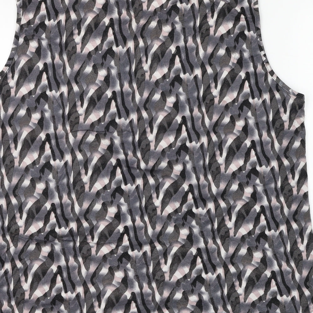 Preworn Womens Grey Geometric Viscose Basic Blouse Size L Round Neck