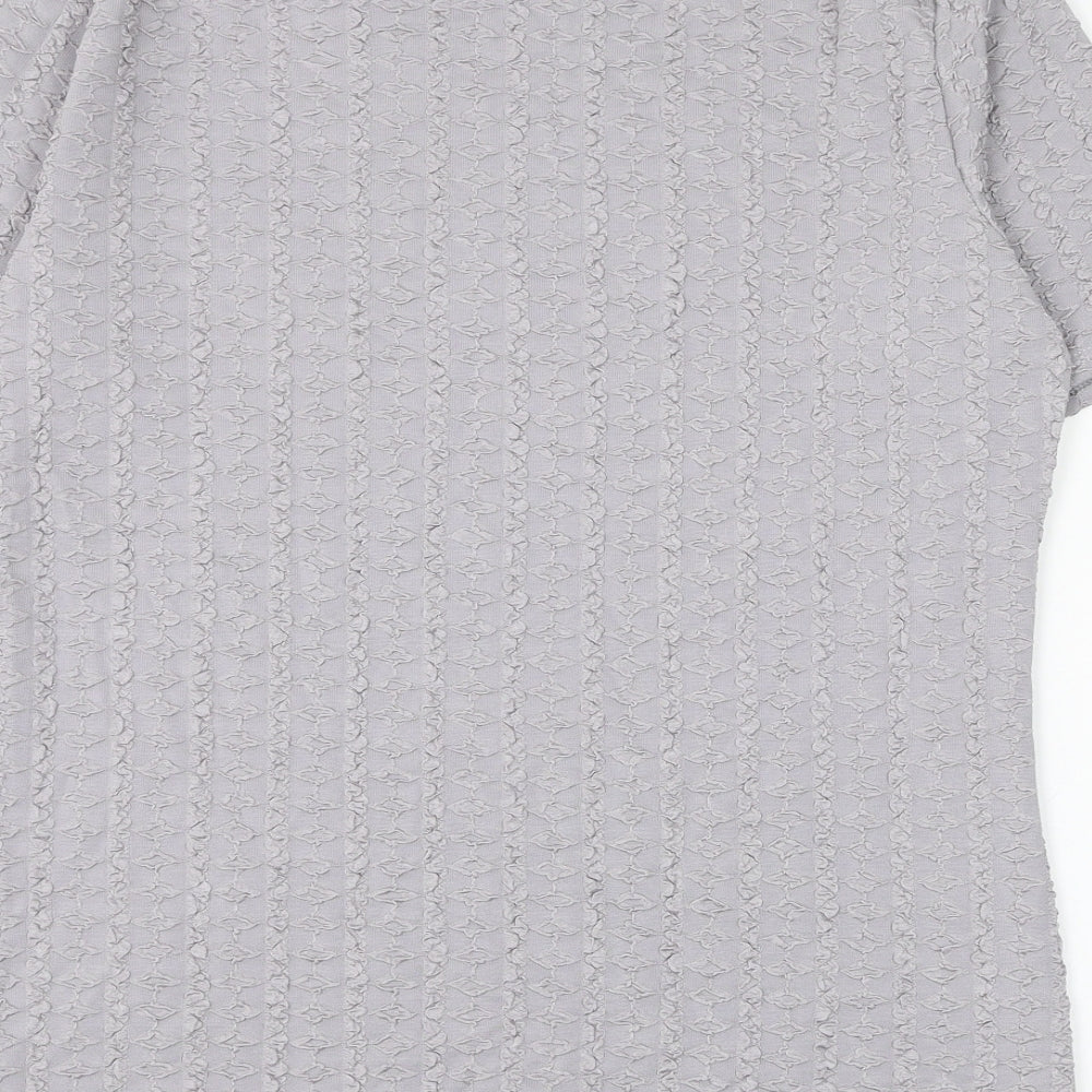 Bonmarché Womens Grey Geometric Polyester Basic Blouse Size XL Round Neck