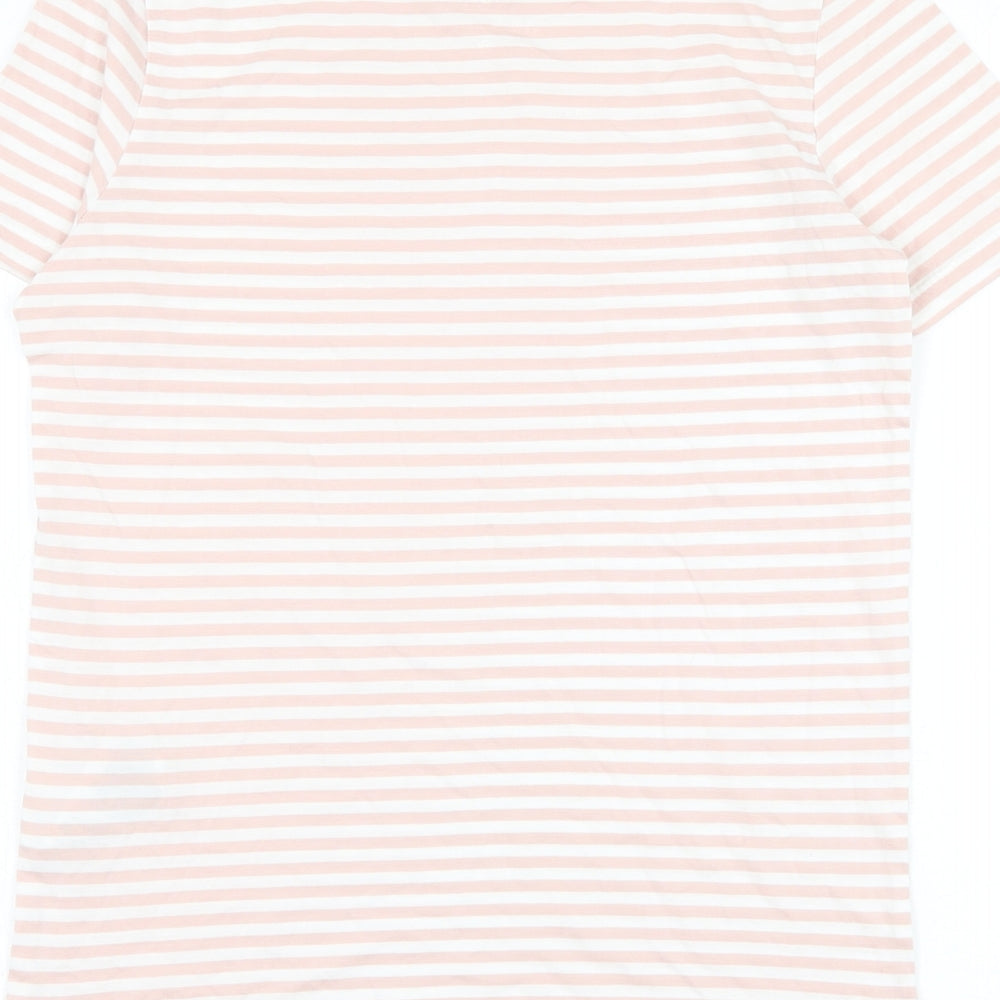 Selected Womens Pink Striped Cotton Basic T-Shirt Size XS Round Neck