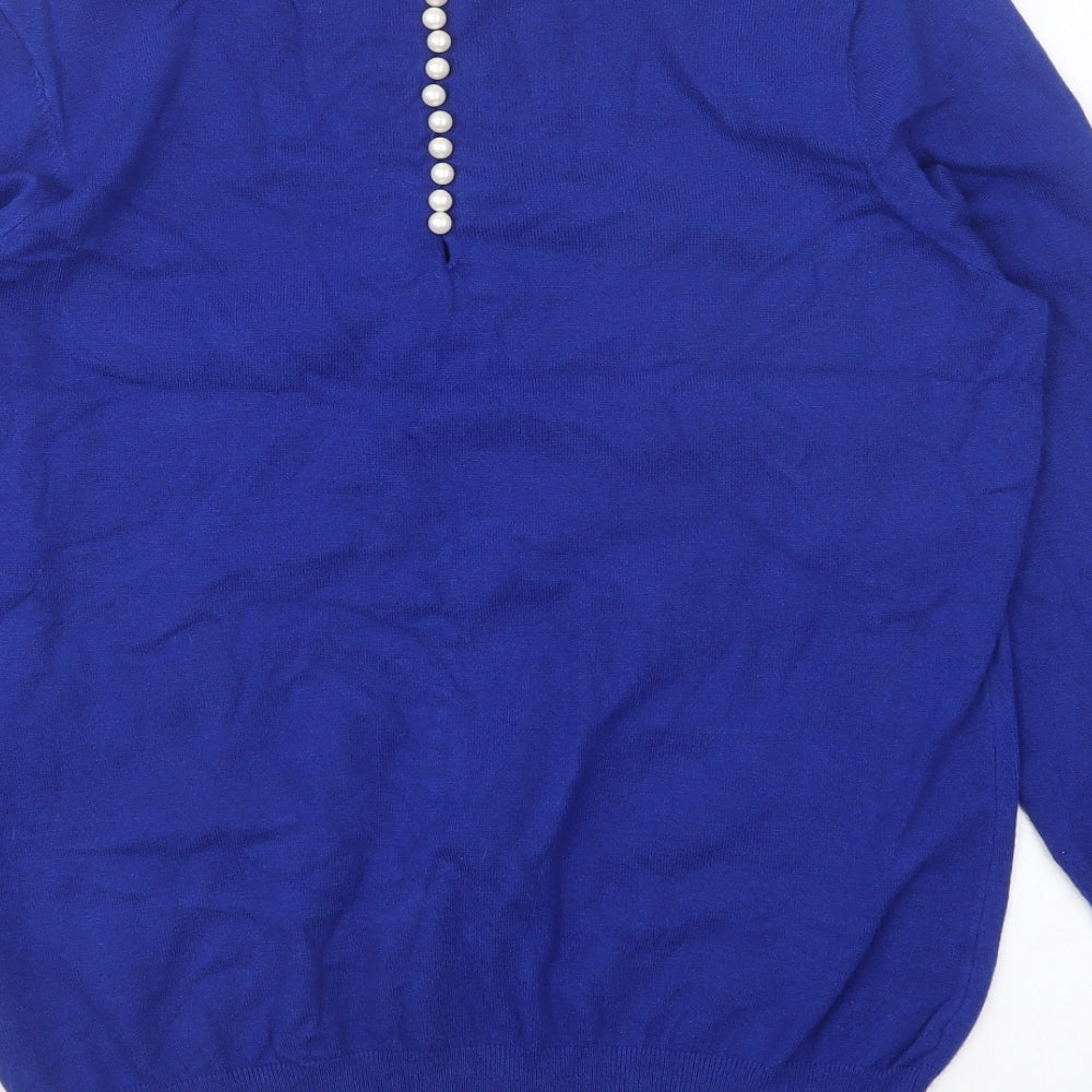 Savida Womens Blue Round Neck Viscose Pullover Jumper Size L