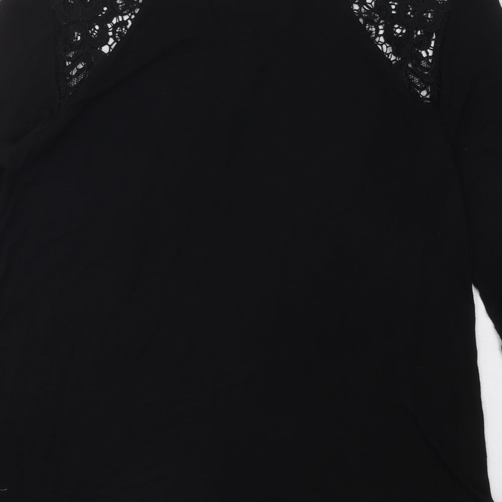 H&M Womens Black Geometric Viscose Basic T-Shirt Size M Round Neck