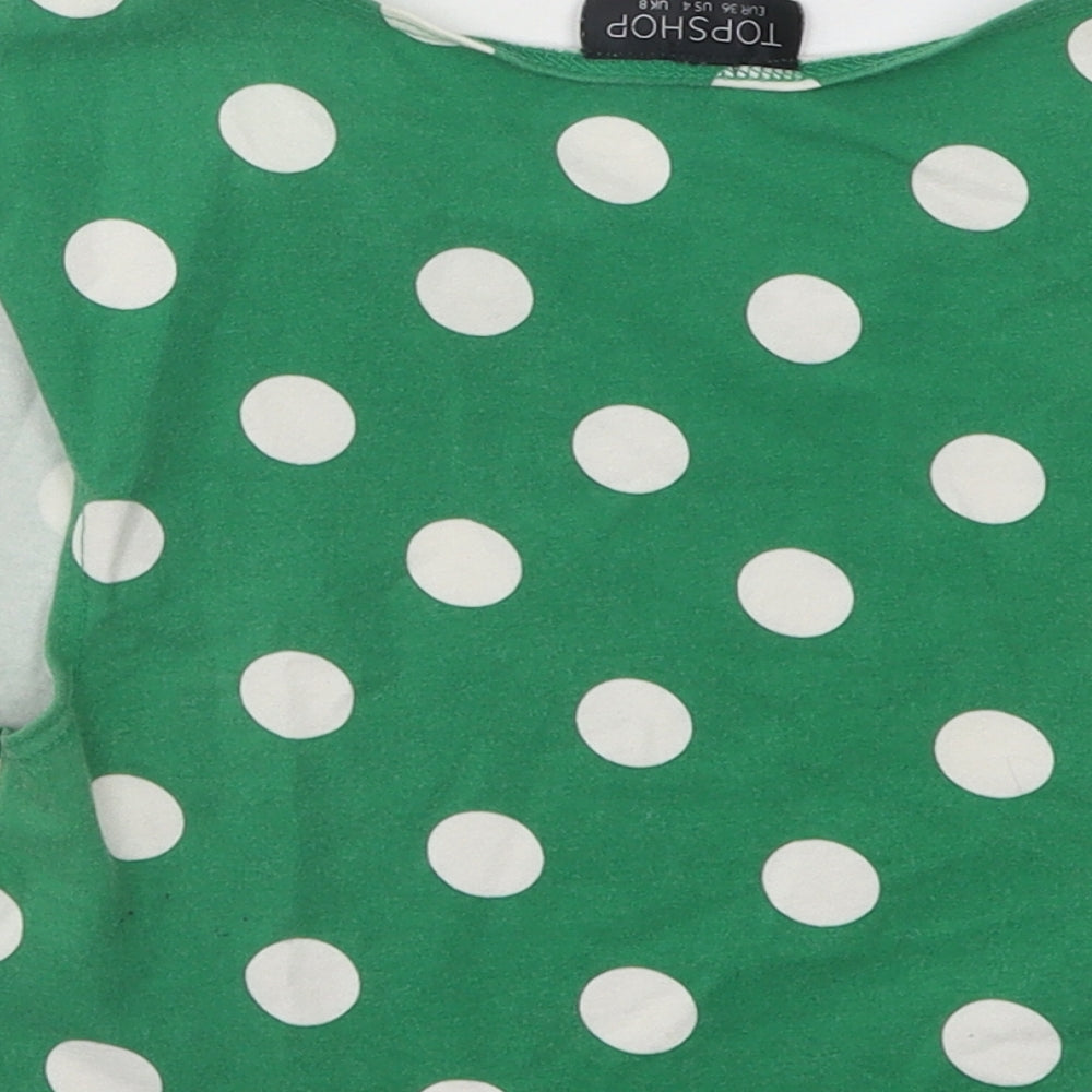 Topshop Womens Green Polka Dot Cotton Basic Tank Size 8 Round Neck