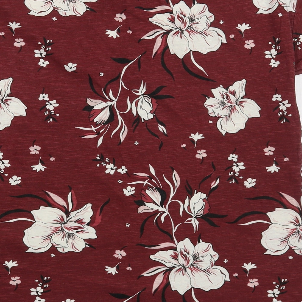Part Two Womens Red Floral Cotton Basic T-Shirt Size S V-Neck