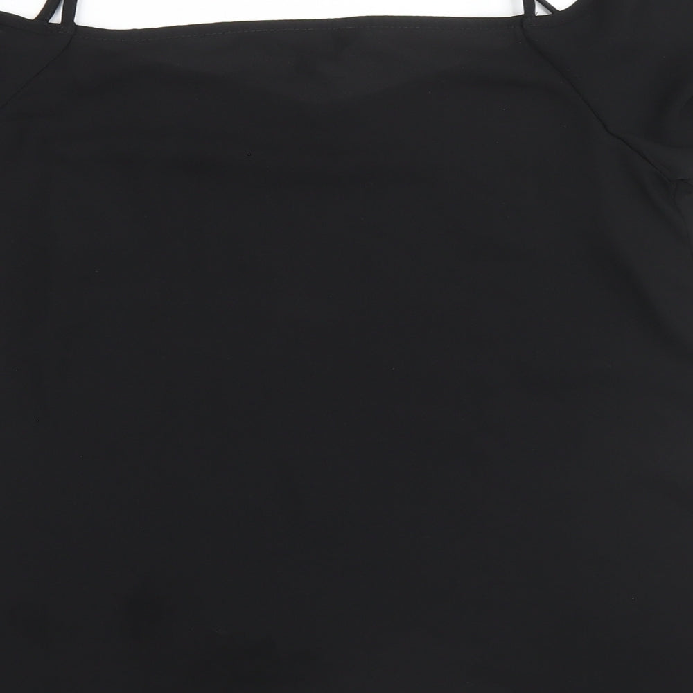 New Look Womens Black Polyester Basic T-Shirt Size 8 Boat Neck