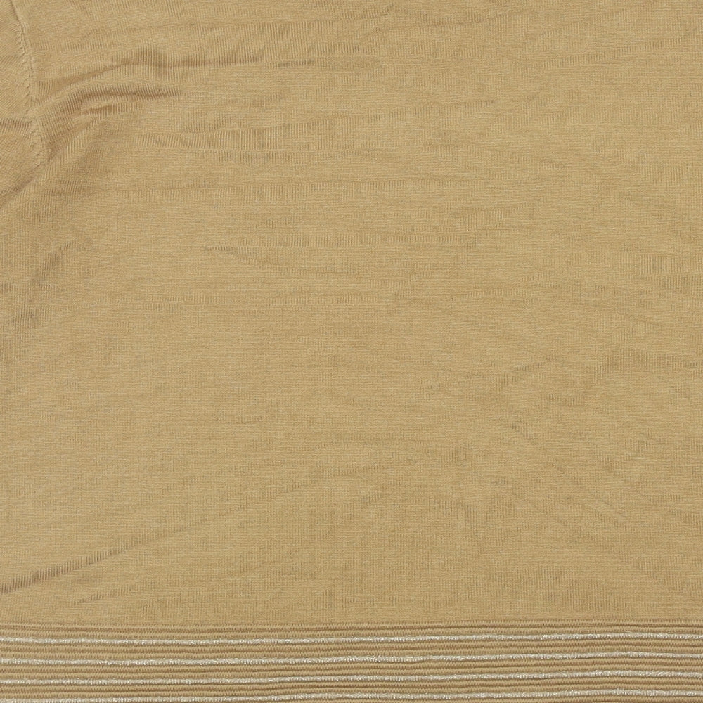 Mudflower Womens Brown Striped Viscose Jersey T-Shirt Size M Round Neck - Diamond Pattern