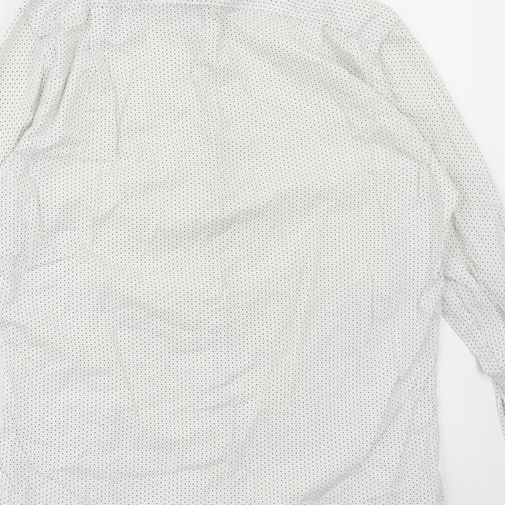 Cedarwood State Mens White Polka Dot Cotton Button-Up Size 15.5 Collared Button
