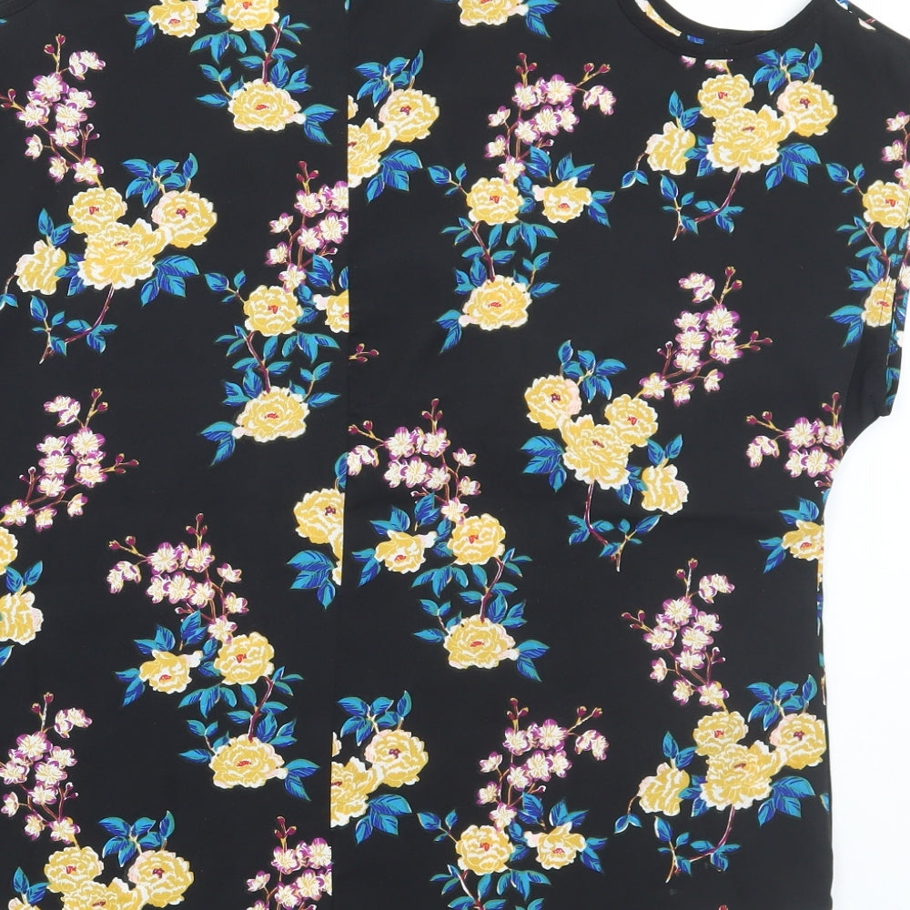Julipa Womens Black Floral Polyester Basic Blouse Size 16 V-Neck