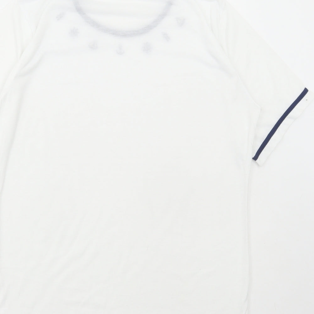 Anne De Lancay Womens White Polyester Basic T-Shirt Size M Round Neck - Marine
