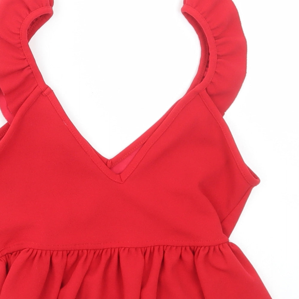 New Look Womens Red Polyester Cropped Blouse Size 6 V-Neck