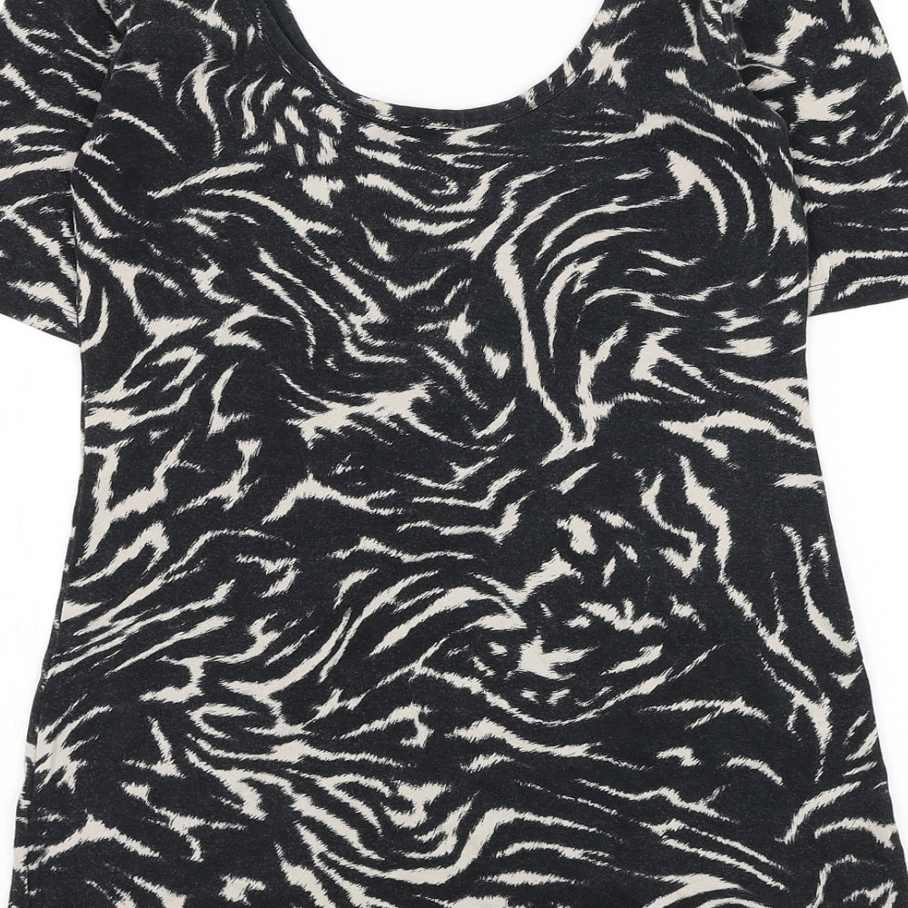 NEXT Womens Black Geometric Viscose Basic T-Shirt Size 8 Scoop Neck