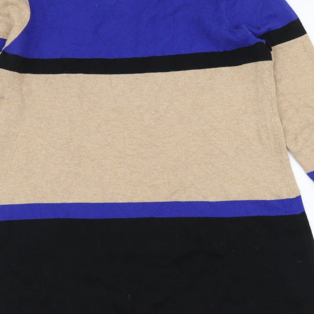 Marks & Spencer Womens Multicoloured Round Neck Striped Cotton Tunic Jumper Size 14