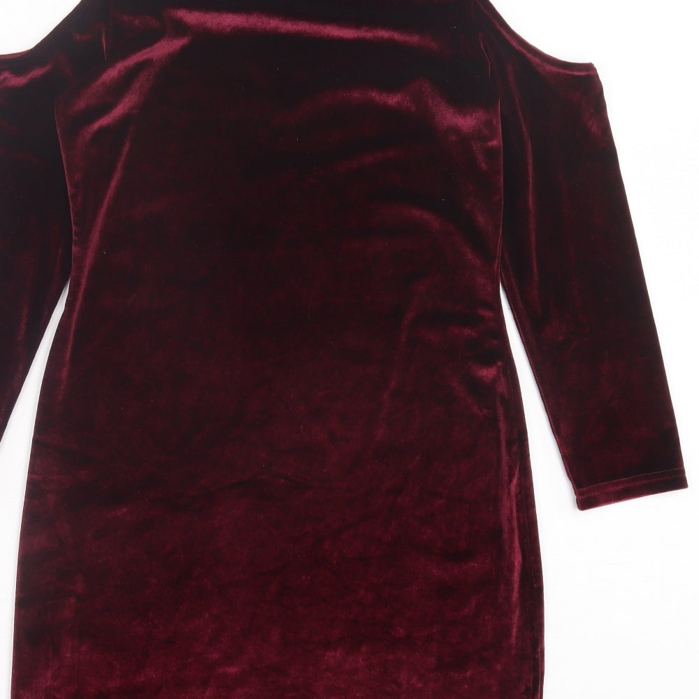 PARISIAN Womens Red Polyester Bodycon Size 10 Crew Neck Button - Cold Shoulder