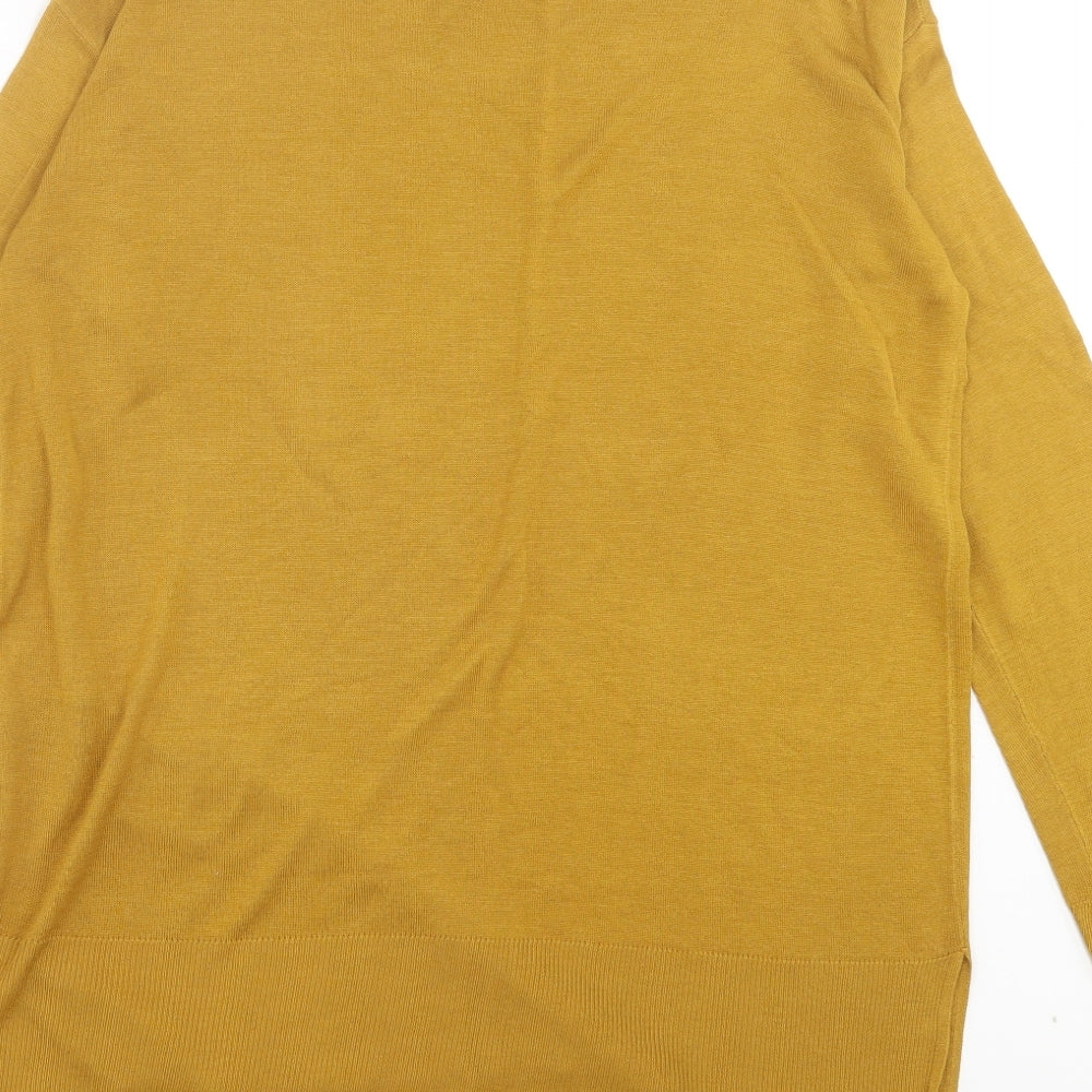 h7M Womens Yellow Crew Neck Acrylic Pullover Jumper Size S