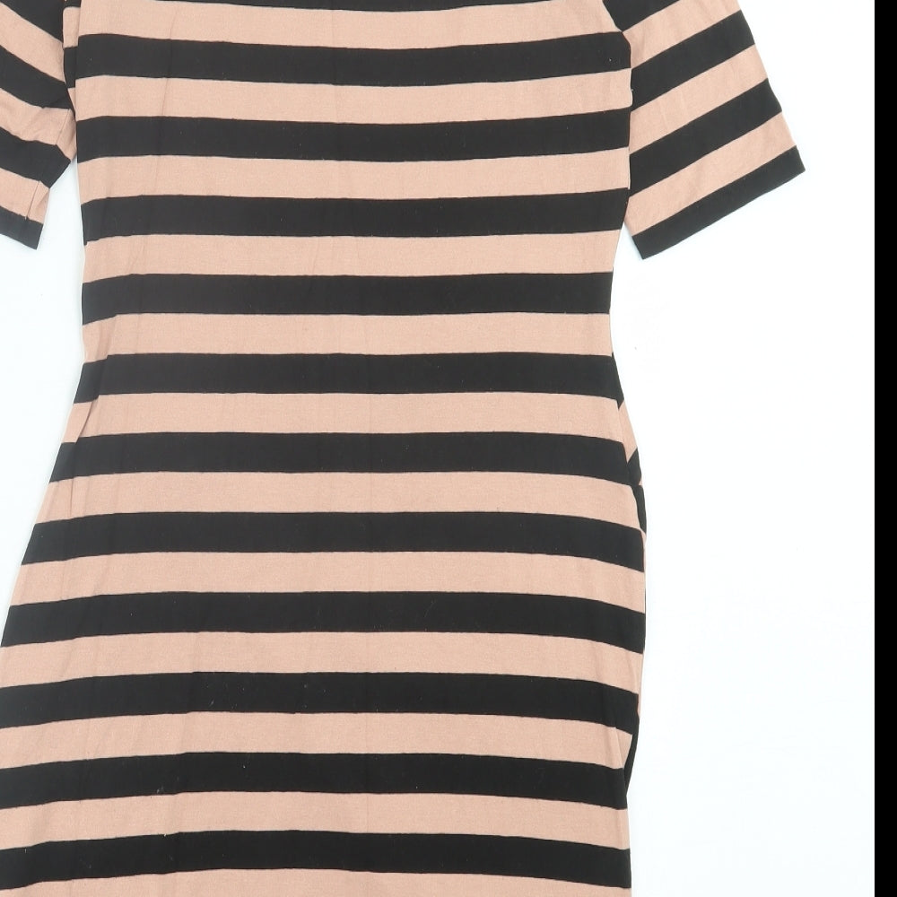 Warehouse Womens Pink Striped Viscose A-Line Size 12 Crew Neck Pullover