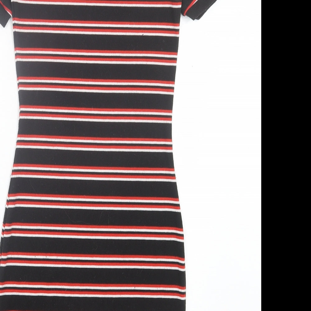 H&M Womens Red Striped Polyester Bodycon Size 6 Crew Neck Pullover