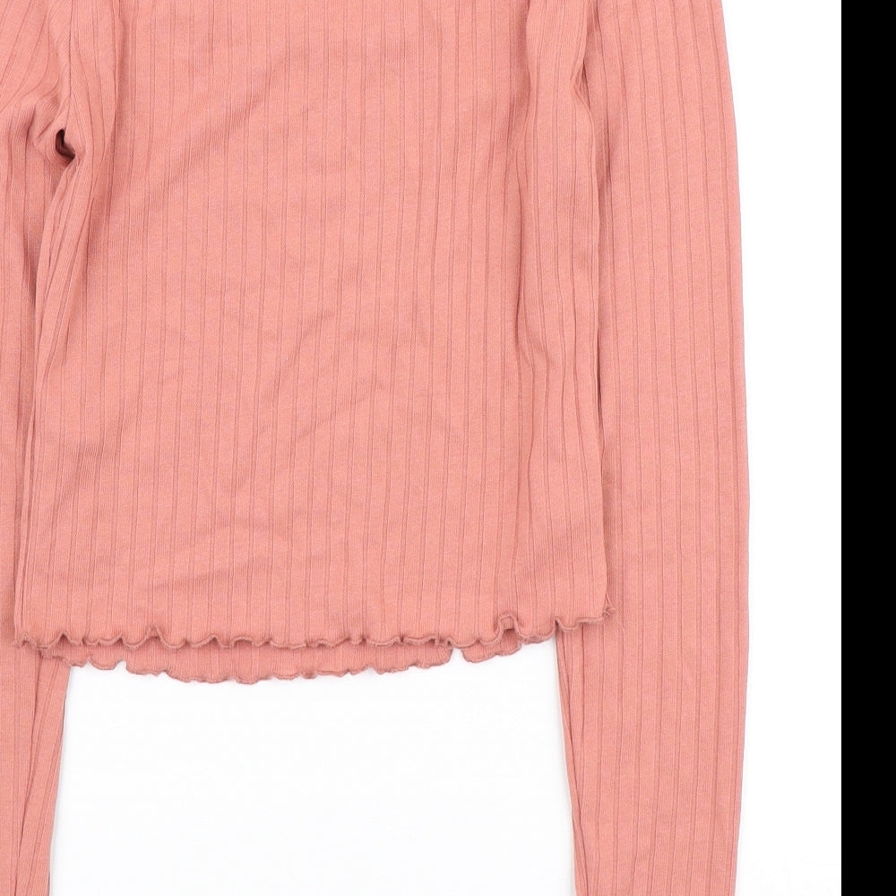 NA-KD Womens Pink Polyester Cropped T-Shirt Size S Scoop Neck